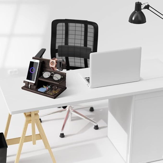 Gifts for Men Bedside Organiser Wood Phone Docking Station Dad Birthday Gifts - Image 6