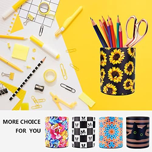 Sunflower Pen Holder, Pencil Holder Desk Organizer for Women Girls, Floral Makeup Brush Holder, Ideal Gift for Office, Classroom, Home(blackSunflower)