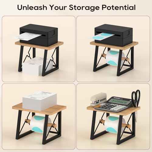 Label Holder for Rolls and Fan-fold Labels, Wooden Label Stand for Shipping Label Printer, Sticker Roll Holder Thermal Printer Accessory for Home, Office