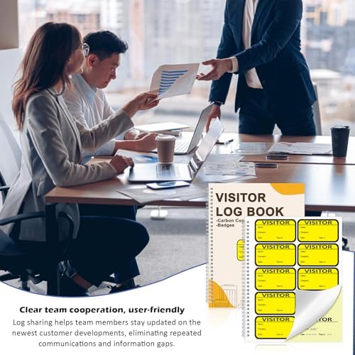 1 Pack Visitor Badges with Carbon Copy Visitor Stickers Letter Size Visitor Log Book Protecting Privacy Pages School Church Business Pass 150 Visitor Badges Guest Register Book 30 Memo Pages (1)