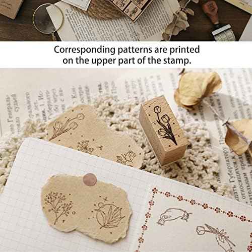 12 Pieces Vintage Wooden Flower Stamp Rubber Plant Decorative Mounted Rubber Stamp Set for DIY Craft, Letters Diary and Craft Scrapbooking