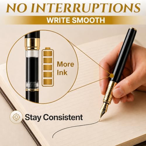 Château Avant Fountain Pen Set | Refillable Black Fountain Pen with Black Ink Bottle, Fine Nib, and Converter | Smooth Writing Gift Set for Beginners, Men, and Women