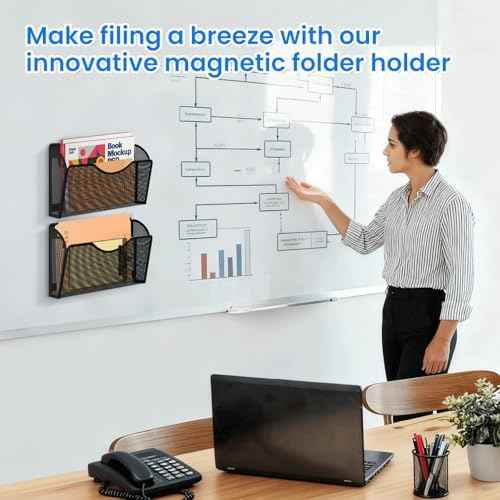 Magnetic File Holder 3PCS Wall File Folder Organizer, No Drilling Hanging Magazine Rack for Refrigerator, Document Paper Mail Folder Holders Office File Magnetic Organizer (Black)