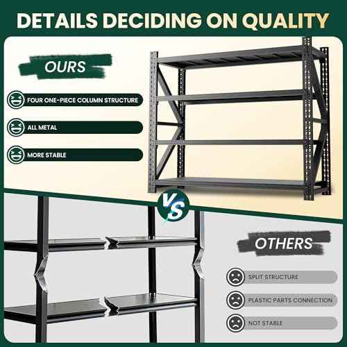 Heavy Duty Garage Storage Shelves, 71" Wide Metal Shelving Unit, 6000LBS Capacity, 4-Tier Adjustable Industrial Rack for Warehouse Basement Shop, 71" W x 24" D x 69" H