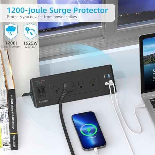 Desk Clamp Power Strip, 6.5ft Flat Plug Extension Cord, Desktop Mounted