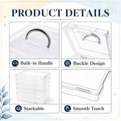 Yesland 5x7inch Photo Storage Box, 6 Inner Photo Cases Keeper with Handle, Clear Plastic Seed Organizer, Craft Storage Container for Greeting Cards Pictures Stamps Scrapbooking Office Supplies