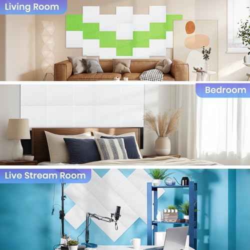 Focusound 18 Pack Sound Proof Panels for Walls, Self-Adhesive Acoustic Panels Sound Absorbing, 12" X 12" X 0.4" High Density White Square Soundproof Wall Panels