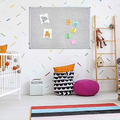 Lockways 36" x 24" Cork Bulletin Board, Grey Frame Linen Fabric Pinboard