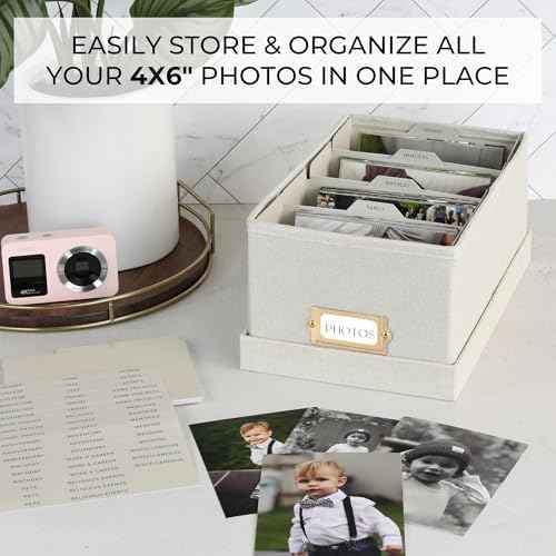 Decorative Photo Storage Box - Sturdy Linen Organizer Holds 850 4x6 Photos