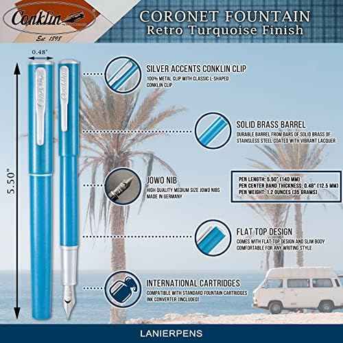 Conklin Coronet Fountain Pen - Turquoise, with Medium Tip (CK71840)