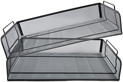 EASEPRES 4 Pack Stackable Desk Paper Tray, Metal Mesh Desktop Document Letter File Organizer for Office Home School, 13.5'' L x 9.75'' W x 11'' H, Black