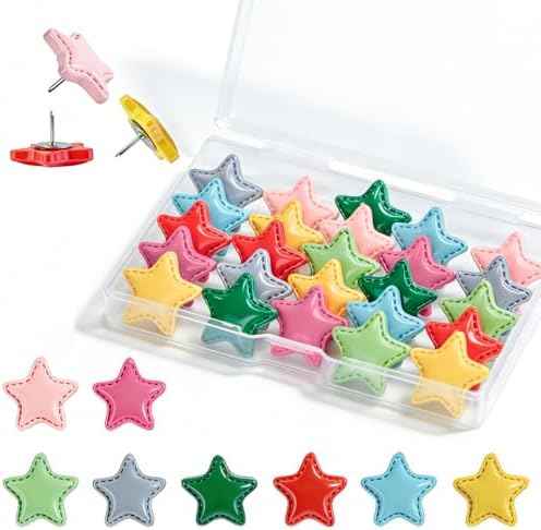 25 Pcs Decorative Thumb Tacks, Cute Decorative Push Pins for Wall Bulletin Board & Cork Board, Resin Star Push Pins for Office Home School-8 Colors (Colorful Star)