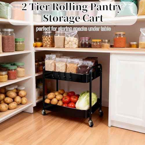 2-Tier Rolling Storage Cart for Under-Desk and Pantry Organization