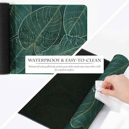 ALOANES Waterproof Mouse Pad with Durable Stitched Edge, XL Extended Desk Pad, Non-Slip Rubber Base Gaming Keyboard Pad for Office & Home, Green Leaves Design (2-Pack, 31.5"x11.8")