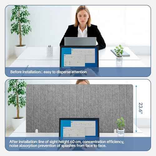 48" Desktop Privacy Screen - Sound Absorbing Felt Panel, Clamp-On Foldable Office Divider for Desk, Dark Grey