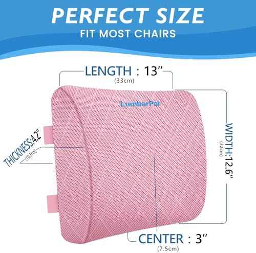 Lumbar Support Pillow for Office Chair, Back Support, Memory Foam, Pink