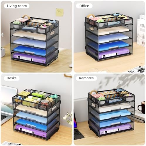 Marbrasse 5 Tier Paper Organizer, Mesh Desk Letter Tray with Handle,Black