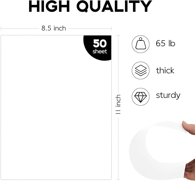 50 Pack White Cardstock 8.5 x 11 White Paper, Goefun 65lb Card Stock Printer - Image 2
