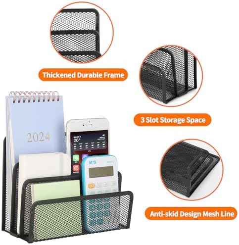 2 Pieces Desk Mail Organizer, Metal Mesh Small File Holders Letter Organizer, Bill/Document/Filing/Folders/Paper Organizer for Desktop (BLACK-2PCS)