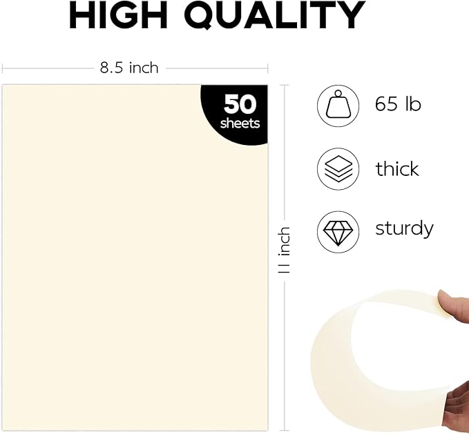 50 Pack Cream Cardstock 8.5 x 11 Off White Card Stock, Goefun 65lb Ivory Paper - Image 2
