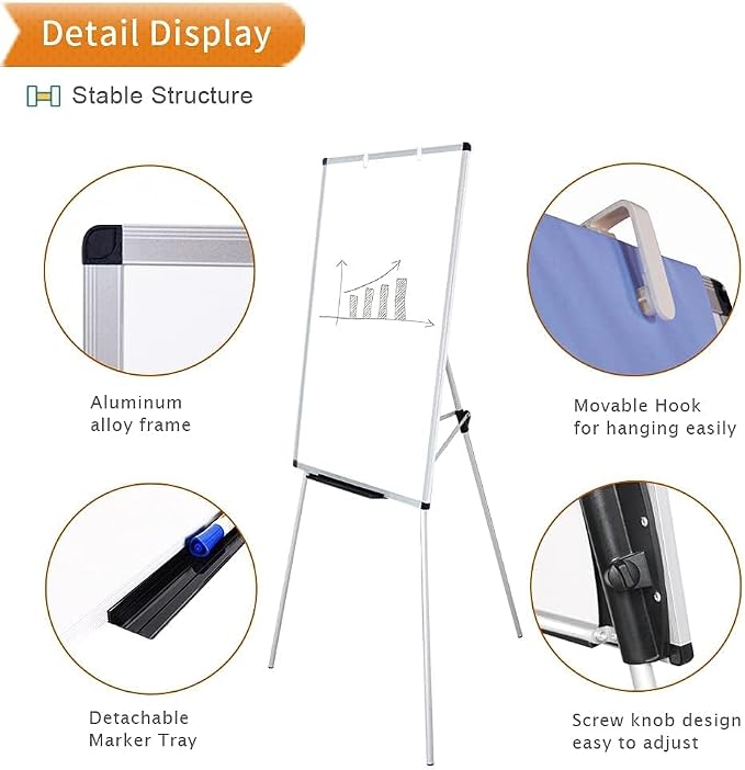 VIZ-PRO Magnetic Whiteboard Easel, 36 x 24 Inches, Portable Dry Erase Board - Image 3