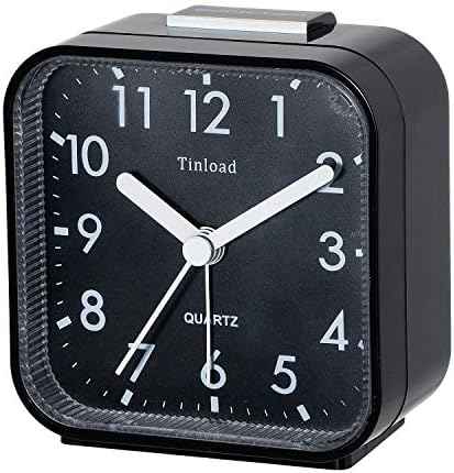 Tinload Small Battery Operated Analog Travel Alarm Clock Silent Non Ticking, Gentle Wake, Ascending Beep Sounds, Snooze,Lighted on Demand, Easy Set