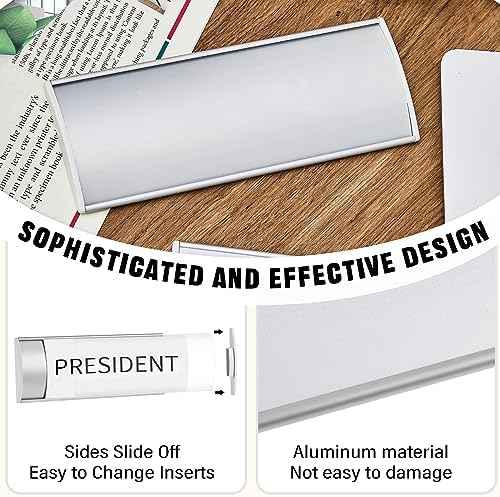 Therwen 12 Pcs Aluminum Office Name Plate Holder for Door, Silver