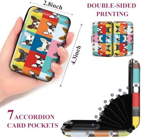 Mini RFID Aluminum Credit Card Holder for Women Men, Slim Business Hard Card Case, Cute Card Wallet ID Case Cute Colorful Dog