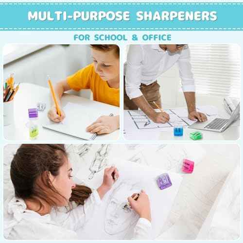 100 Pack Pencil Sharpeners Bulk - Colored Handheld Pencil Crayon Double Hole Sharpener, School Classroom Supplies