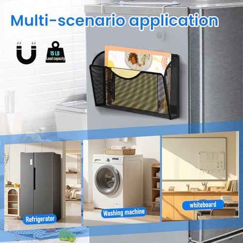 Magnetic File Holder 3PCS Wall File Folder Organizer, No Drilling Hanging Magazine Rack for Refrigerator, Document Paper Mail Folder Holders Office File Magnetic Organizer (Black)