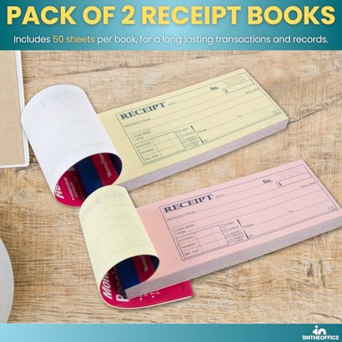1InTheOffice Money and Rent Receipt, 2-3/4 x 7-3/16 Inches, 3-Parts, Carbonless, White/Canary, 50 Sets per Book (2 Pack)