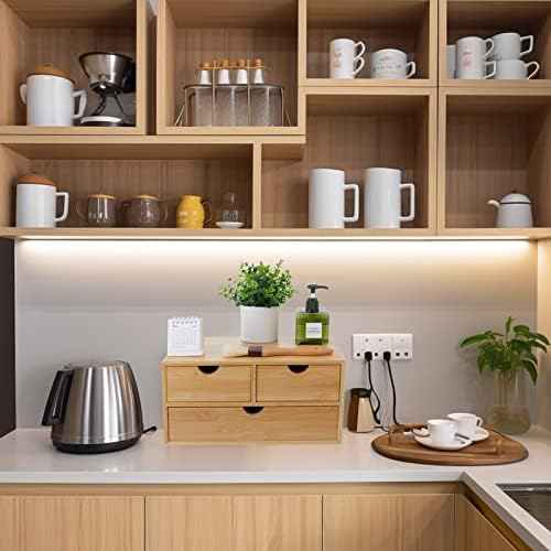 Charmewooden Bamboo Desk Organizer With Drawers Countertop Drawers Counter Storage Box Corner Desk Organizer for Home Office No Assembly Required (3 Drawers)