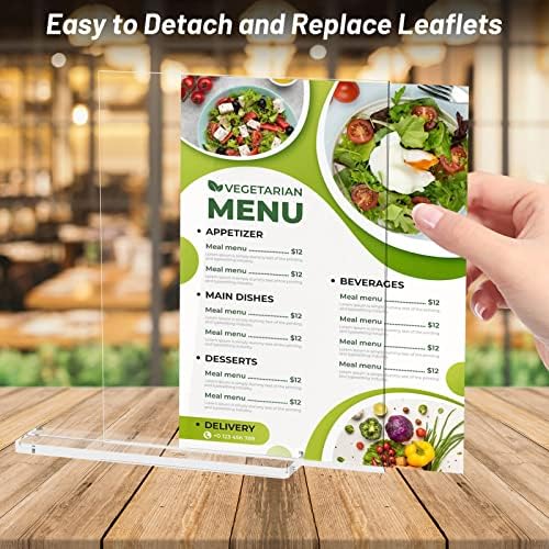Acrylic Sign Holder 8.5 x 11 Inch,1-Pack Vertical T Shape Display Stand Double-Sided Desktop Clear Sign Holders Paper Holder Table Menu Holders Plastic Sign Stand for Home, Office, Restaurants, Store