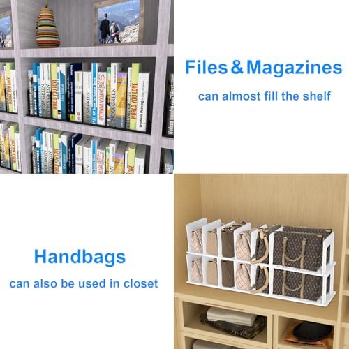 Adjustable Vertical File Sorter Sturdy Plastic Expandable Upright File Holder, Desktop Binder Organizer, Home School Office File Organizer Bookshelf Divider, Assemble Easily Endlessly, White