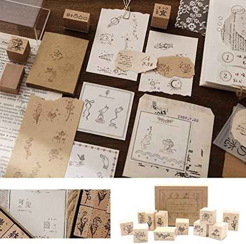 12 Pieces Vintage Wooden Flower Stamp Rubber Plant Decorative Mounted Rubber Stamp Set for DIY Craft, Letters Diary and Craft Scrapbooking
