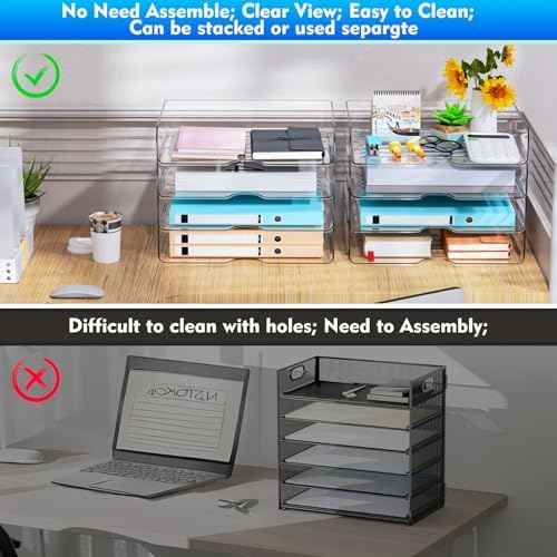 Paper Organizer Letter Tray, 4-Pack Acrylic File Organizer, Clear