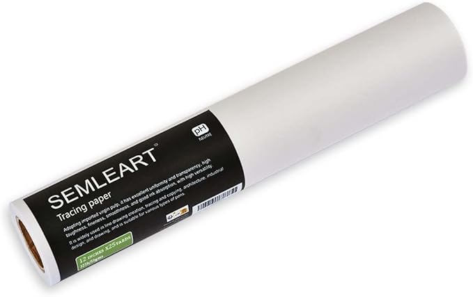 SEMLEART Trace Paper roll 12 inch x 25 Yard, 32lb/50gsm, Translucent White by SEMLEART