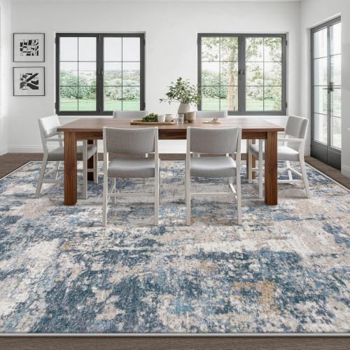 8x10 Area Rugs for Living Room: Washable Abstract Rug Modern Neutral Soft Large Indoor Rugs Non Slip Low Pile Carpet for Bedroom Dining Room Office Children's Room(Blue Brown, 8'x10')