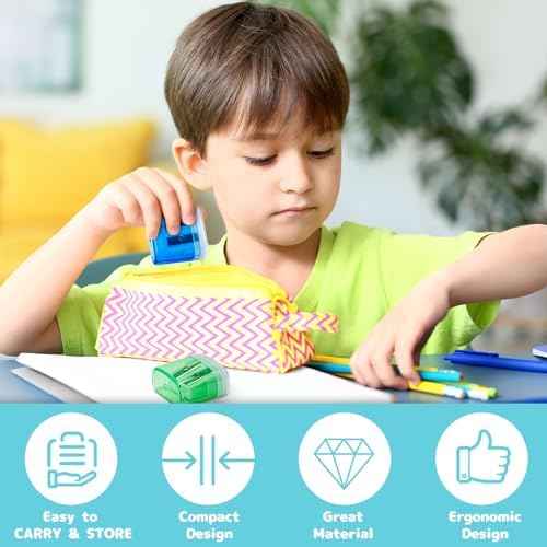 100 Pack Pencil Sharpeners Bulk - Colored Handheld Pencil Crayon Double Hole Sharpener, School Classroom Supplies