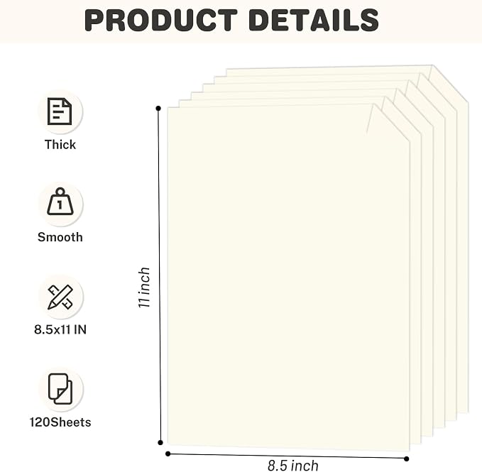 Cream Cardstock 8.5 X 11, 120 Sheets Card Stock, 75lb/ 200gsm Copy Paper - Image 2