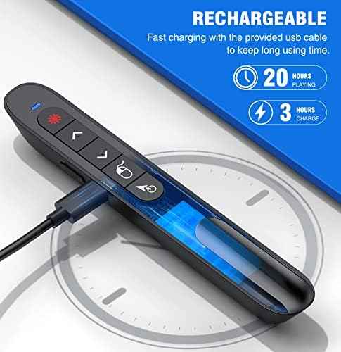 DINOSTRIKE USB-A and USB-C Presentation Clicker with Air Mouse Control, Rechargeable Wireless Presenter Remote PPT Pointer RF 2.4GZ PowerPoint Clicker Slide Advancer for Mac Computer Laptop