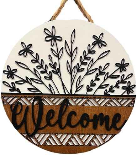 Wood front door sign Wood sign Home decor Welcome sign Sign for front door House warming gift Wedding gift (Wildflower 2.0-DS033(NB) P002, 15" Width)