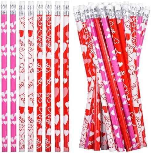 72 PCS Valentines Pencils Bulk Holiday Pencil with Top Erasers Wood Pencils for Classroom, 4 Style(72)
