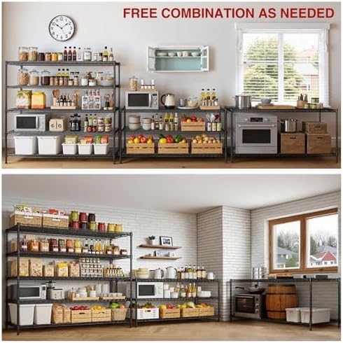 AIRAJ 60”W Metal Shelving with Wheels, 5 Tier Wire Shelving Heavy Duty