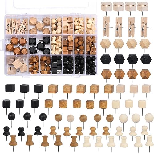 196 PCS Wooden Push Pins Thumb Tacks Decorative Push Pins for Cork Board