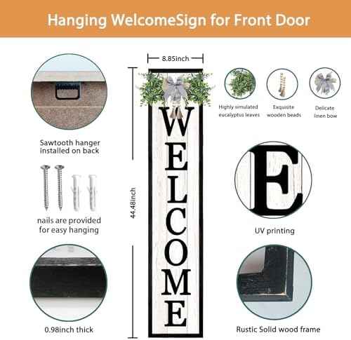 Surfapans Welcome Sign for Front porch Standing 45"X9" Black