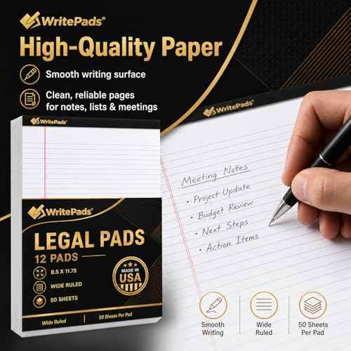 Legal Pads 8.5 x 11.75 Inch Wide Ruled Writing Pads, 12 Pack Note Pads