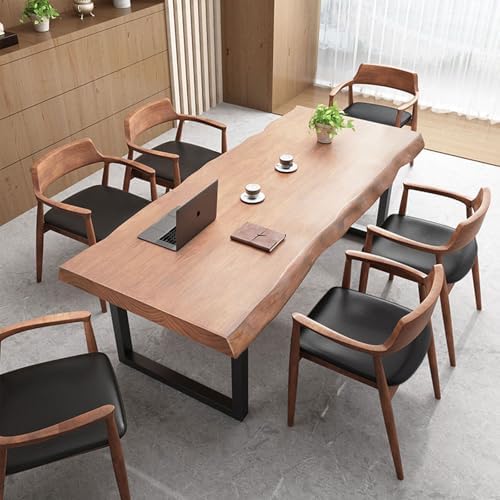 Stylish Solid Wood Office Desk with Sturdy Metal Base - Durable Multi-Size Executive Computer & Dining Table - Perfect for Home Office & Work Environments (Brown, 55.12in)