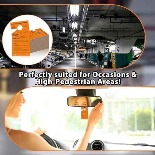 500 Pcs Orange Parking Permit Hang Tag 2 Part 7.75 x 4.25 Inch Mirror Hang Tags Car Hang Tags Parking Tickets Car Parking Tags Numbered Temporary Parking Passes Hanging Tag with Stub (500)
