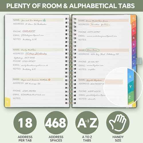 Address Book with Alphabetical Tabs, 6.3" × 8.5" Spiral Contact Book